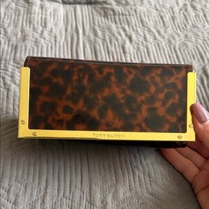 Tory Burch Brown Tortoise Clutch with Gold Trim